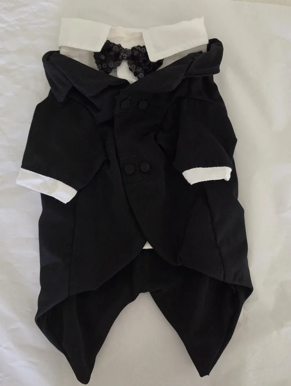 Top Paw Formal Black Dog Tuxedo Wedding Suit Costume Sequin Bow Tie Size Medium